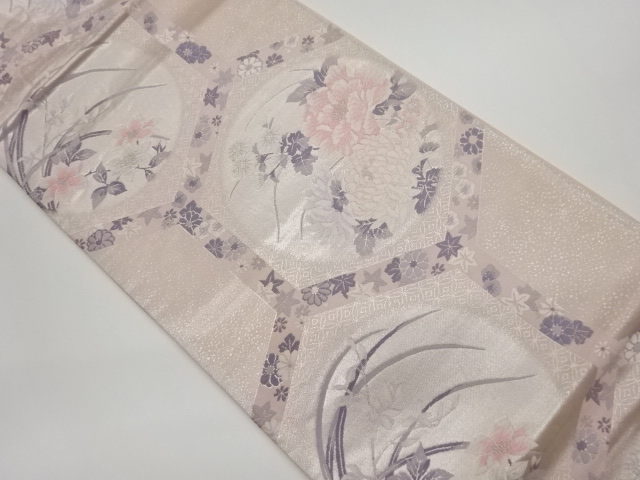 JAPANESE KIMONO / VINTAGE FUKURO OBI / WOVEN FLOWER ROUNDEL